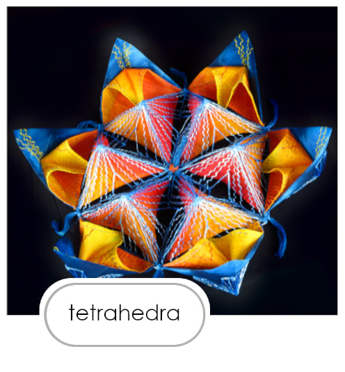 3D art quilts / sculptures made from tetrahedra by Claire Passmore